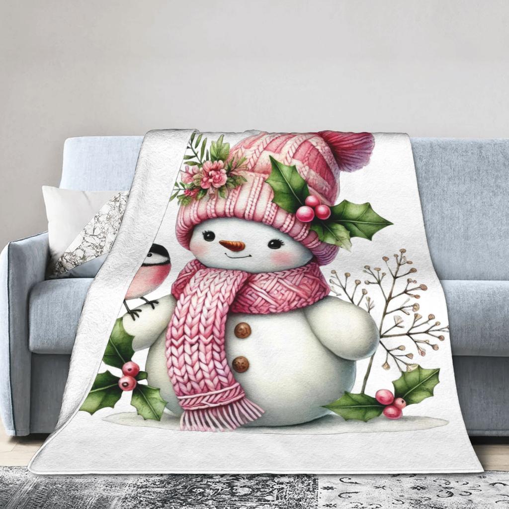 Christmas Snowman Plush Blanket Girls Boys  Flannel Bedding Throws For Outdoor Warm Soft Design Quality Bedspread Gift