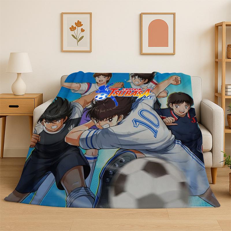 Retro Captain Tsubasa Soccer Cartoon Flannel Blanket Soft Warm Throw Blanket for Bedroom Living Room Bed Travel Picnic Gift