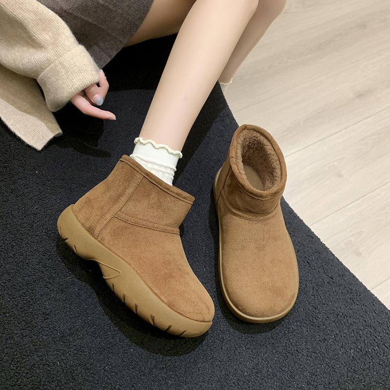 Women's Large Size Soft Sole Heightening Winter Warm Fur One Anti-slip Snow Boots Plush Lined Ankle Boots Outdoor Sports Cotton Boots