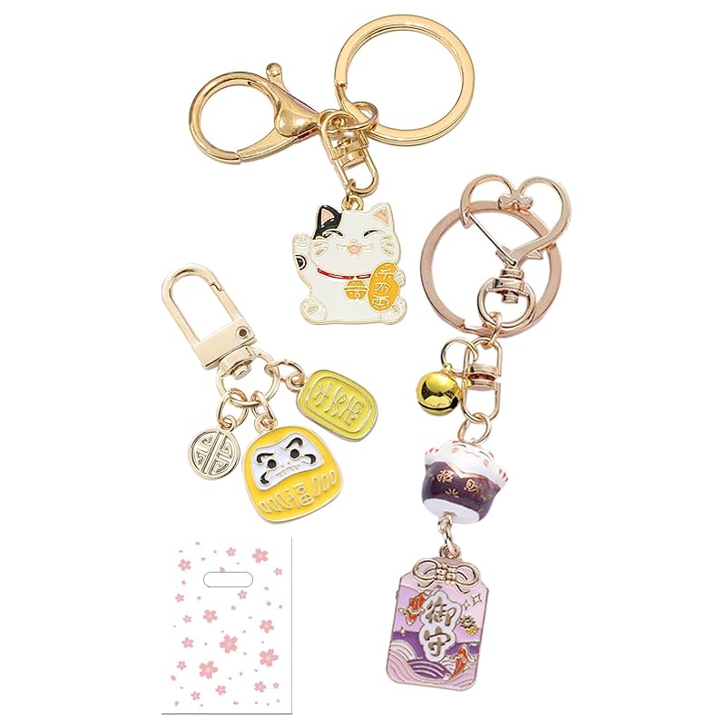 

[villageriver]Japanese souvenirs that foreigners will enjoy key ring Mt.Fuji beckoning cat Daruma Contains 3 cherry blossom bags (Talisman set)