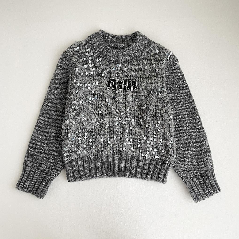 Girls' clothing autumn and winter new pullover top girls trendy heavy industry sequined letter embroidered sweater