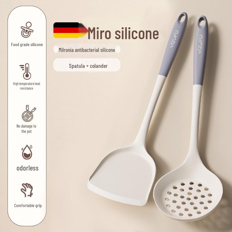Silicone Non-Stick Kitchen Utensil Set - High Temperature Resistant Spatula, Ladle, and Slotted Spoon for Stir-Fry.