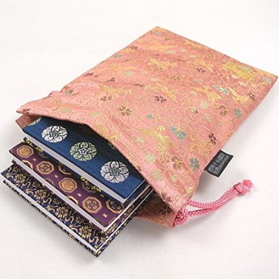Senshishuin Nishijin Brocade Drawstring Bag Golden Large (Lined) Phoenix/Pale Pink,