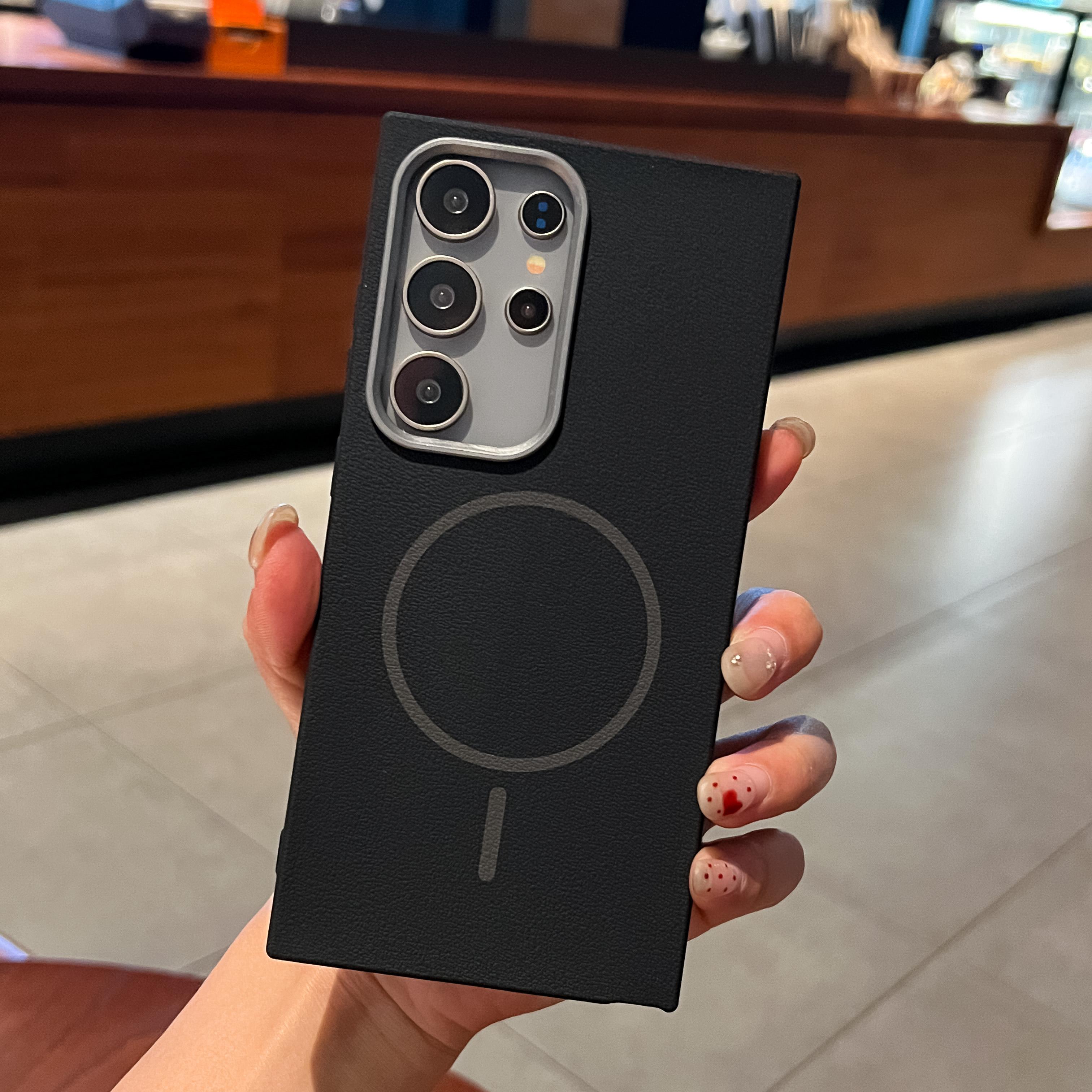 

Магнитный чехол с текстурой кожи для MagSafe для Samsung Galaxy S25 S24 S23 S22 Plus Ultra FE, матовая мягкая обложка с беспроводной зарядкой Galaxy S23+