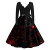 Women's Casual Fashion Halloween Printed V-Neck Vintage Dress