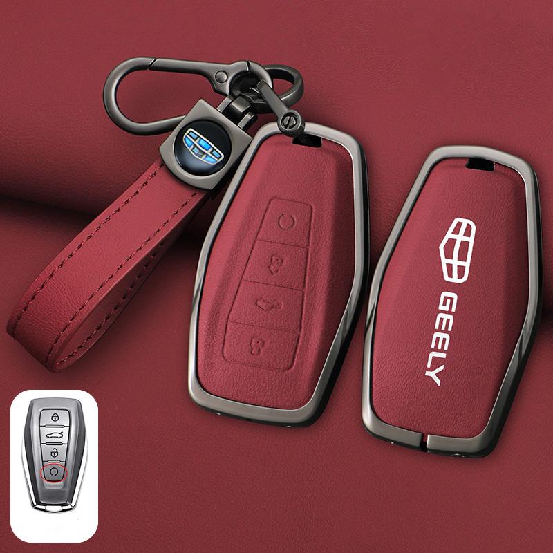 Zinc Alloy Leather Car Key Case Cover Shell For Geely Okavango Coolray Atlas Monjaro Tugella Emgrand Gt S Proton X50 X70 Keychai