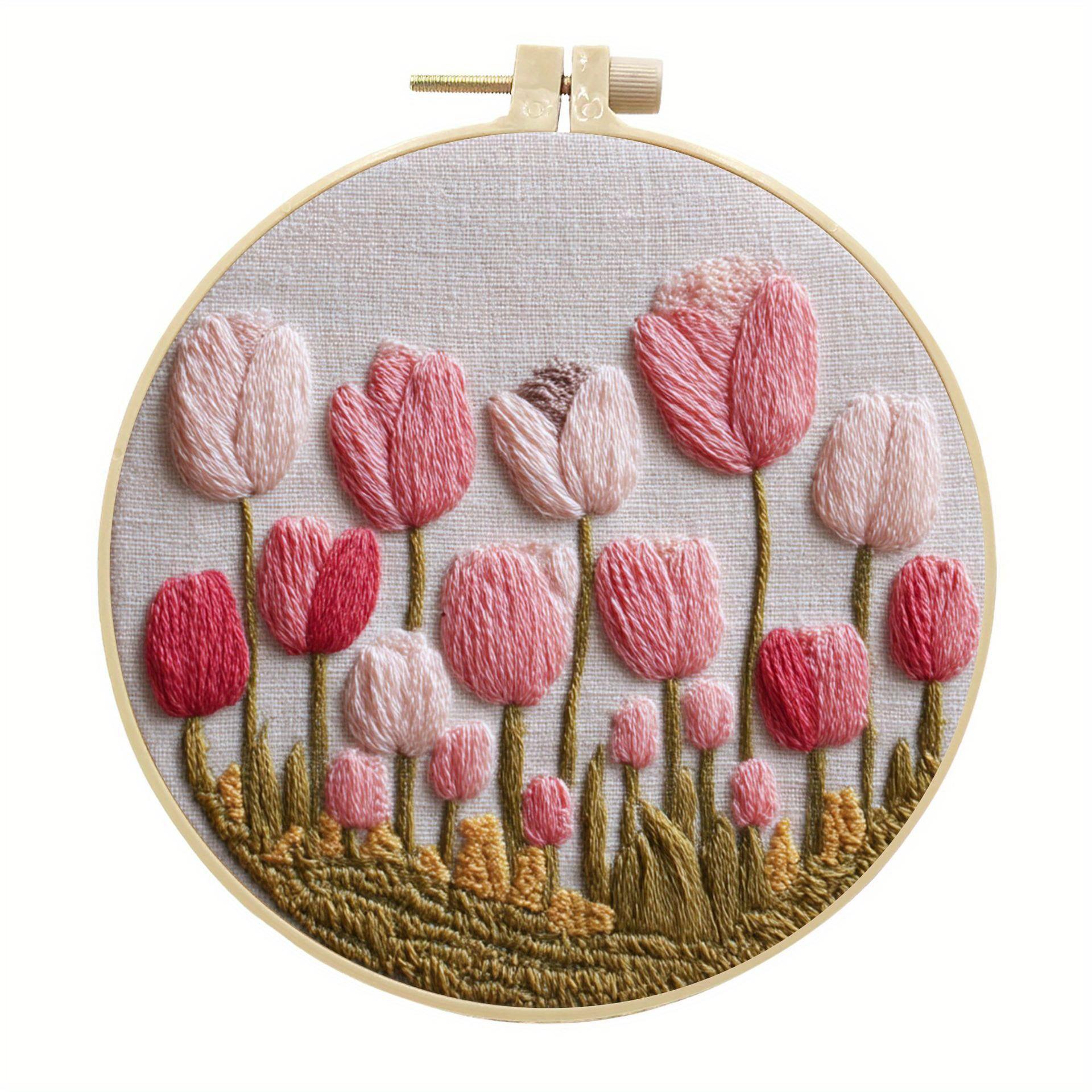 

1 шт. набор для вышивания «Сделай сам» серия «Тюльпаны» ручной работы из ткани, подходит для начинающих для практики, подарки на Хэллоуин и Рождество 20cm