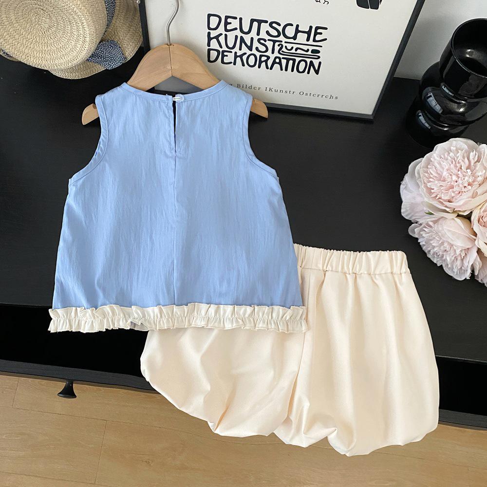 Girls' Korean Floral Sleeveless Vest & Shorts 2-Piece Summer Set