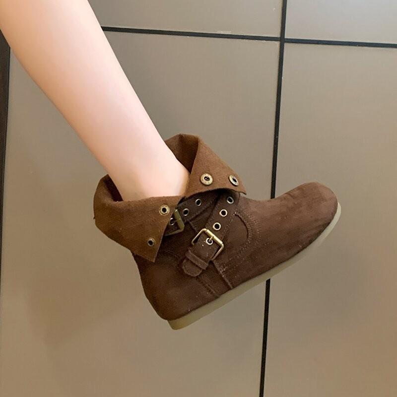 Fashion New Style Fashion Women's Luxury Suede Western Boots Women Ankle Boots Women's Black Short Booties Large Size Zapatos Mujer