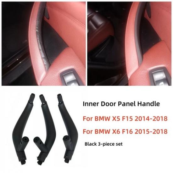 3PCS Black Inner Door Panel Handle Pull Trim Cover Set For BMW X5 X6 F15 2014-18