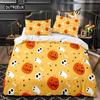 Halloween King Queen Duvet Cover Kawaii Cartoon Skull Bedding Set Kids Boys Orange Pumpkin Skeleton 2/3pcs Polyester Quilt Cover