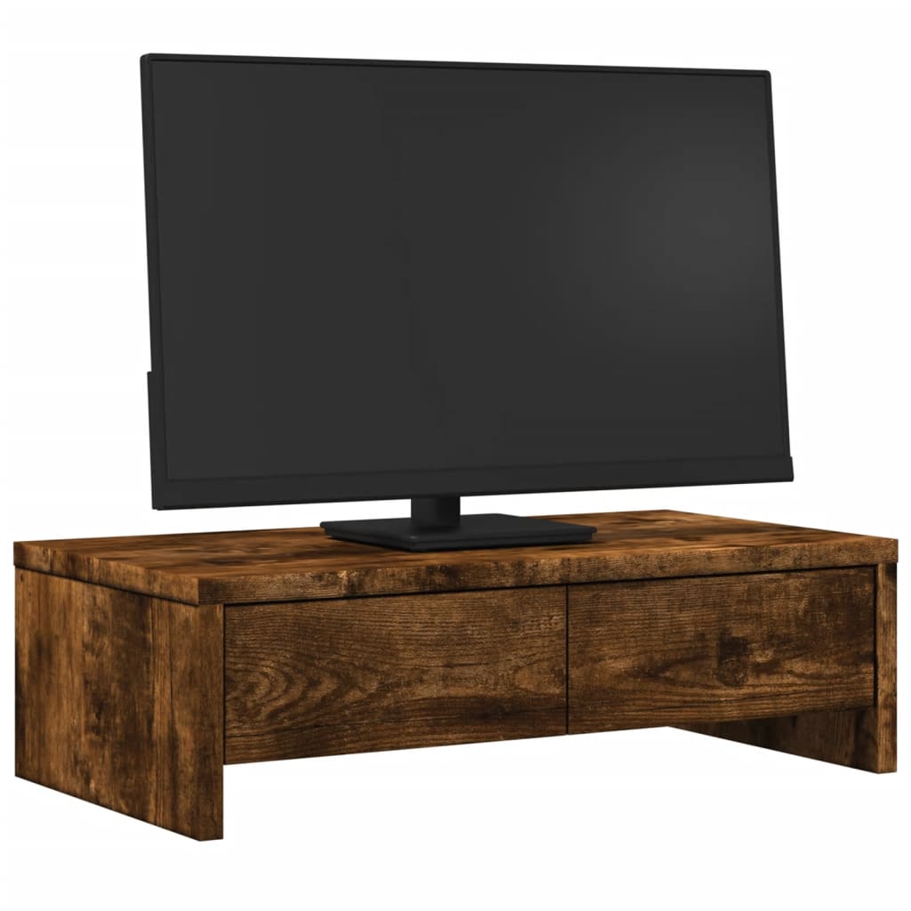 Vidaxl Podstawka Pod Monitor, Z Szufladami, Opalany Dąb, 50X27X15 Cm
