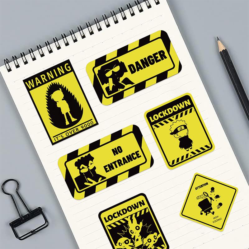 50PCS Cartoon Anime Warning Graffiti Stickers Anime Character Sticker Warning Slogan Warning Sign Decorative Decals for Guitar
