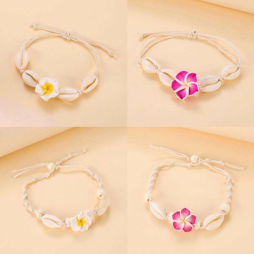 Unverwechselbares gewebtes Strandfußkettchen mit floralem Anhänger Stilvolles verstellbares Baumwollseil Fußkettchen Schmuck für Frauen Mädchen