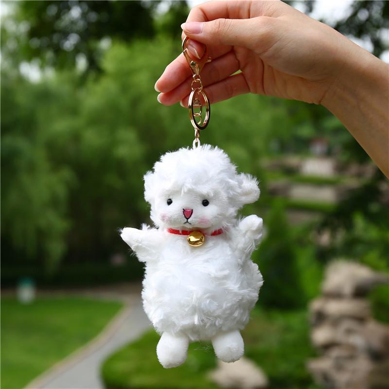 Cute Fluffy White Plush Sheep Keychain Soft Bell Backpack Pendant Gift For Kids Friends