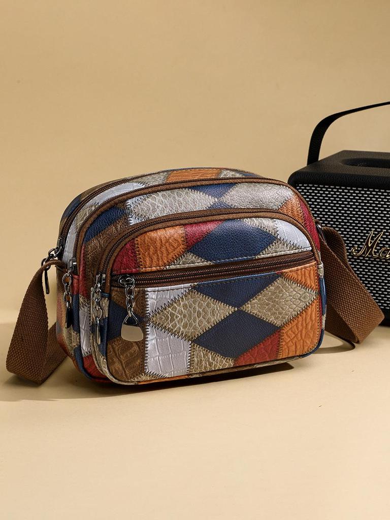 2024 Ethnic Color Block Patchwork Crossbody Phone Bag for Women
