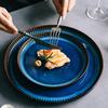 Strip Nordic Ceramic Plate Flat Steak Dinner Dish Plate Household Procelain Plate Western Rice Plates