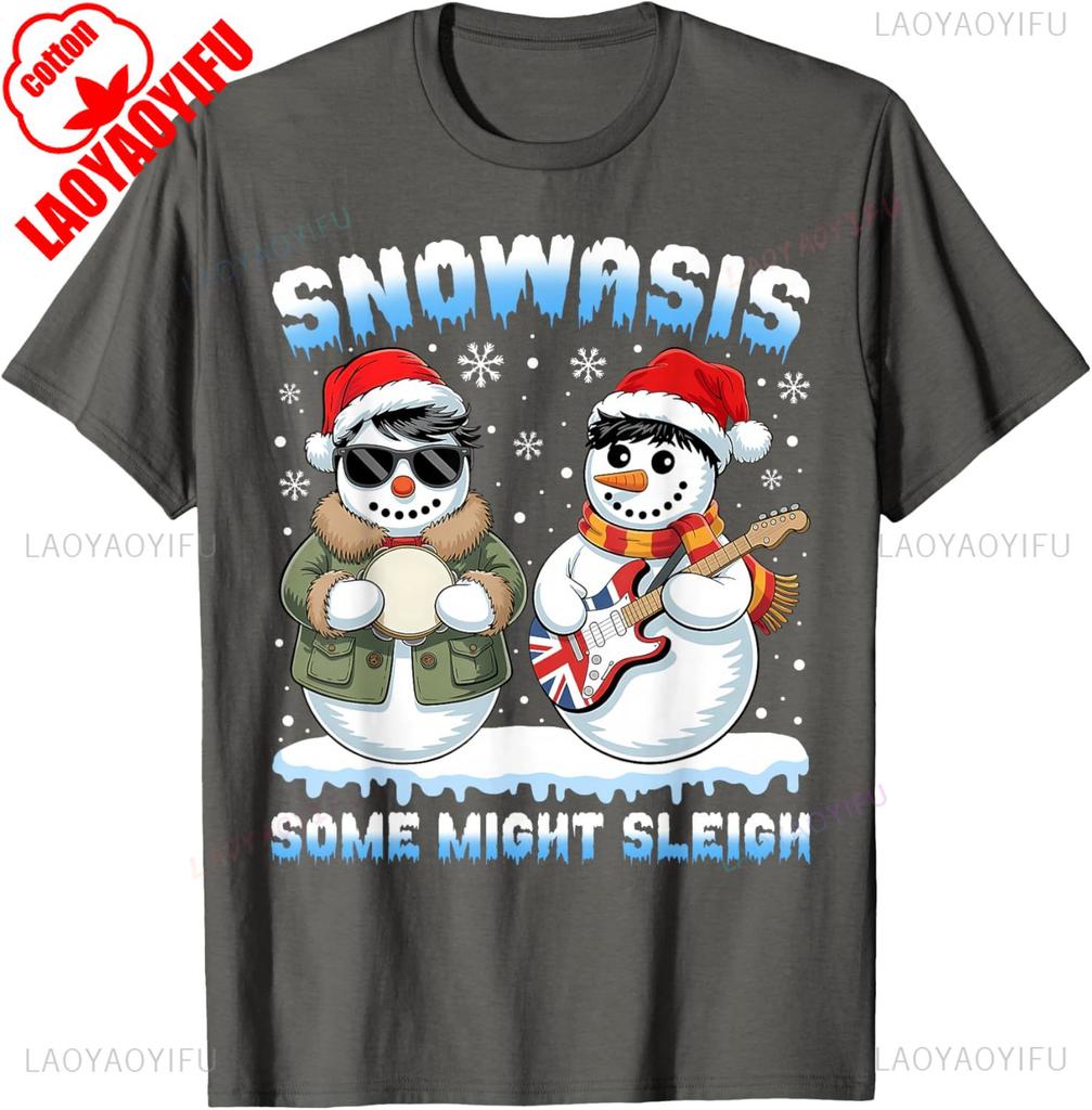 SNOWASIS Some Might Sleigh Xmas Snowman Rock Band Parody Trending TShirt High Quality Cotton Regular Short Sleeve Streetwear