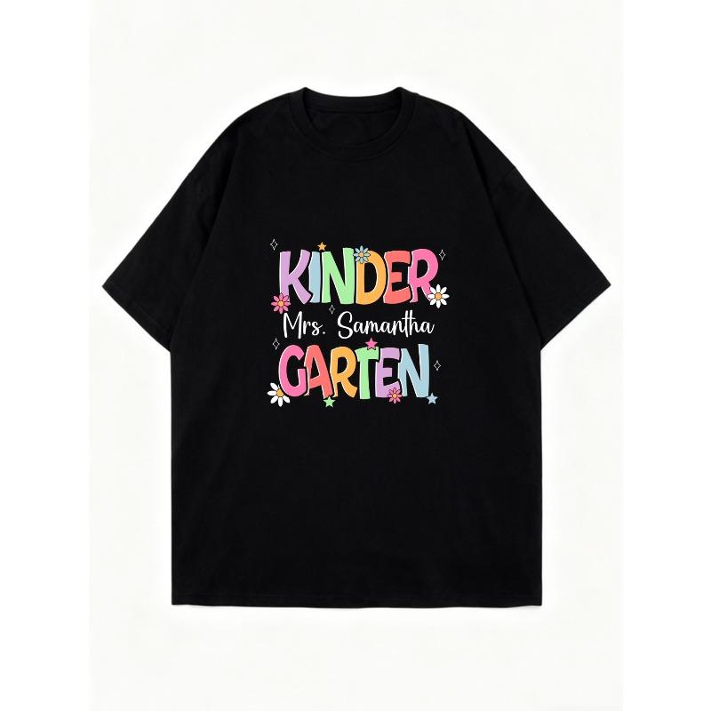 Oversized T-Shirt Black Kinder Garten Mrs Samantha Print For Teachers And School Events