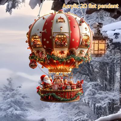Weihnachts Heißluftballon Ornamente 2D Acryl Weihnachtsbaum Anhänger Cartoon Weihnachtsmann im Heißluftballon Hängedekoration für Bäume Türen Fenster Deko
