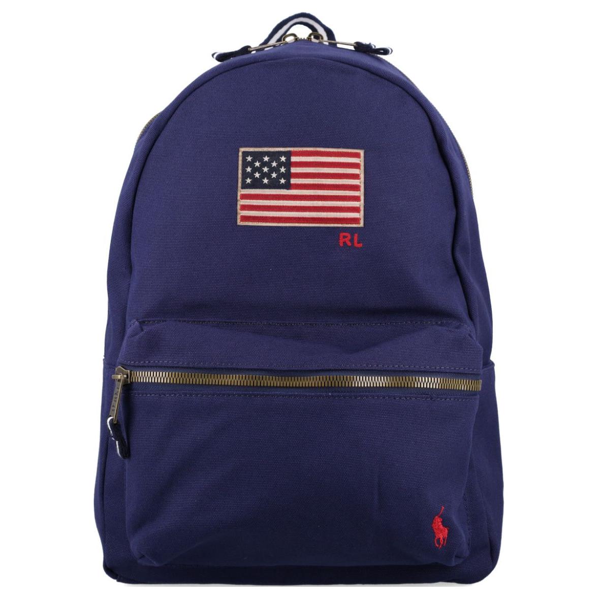 

Polo Ralph Lauren Zipper Closure Front Logo Embroidery Cotton Backpack Unisex backpack Navy-Blue RL9AR1379AR137BCV Basic Set (Bag+Dust Bag)