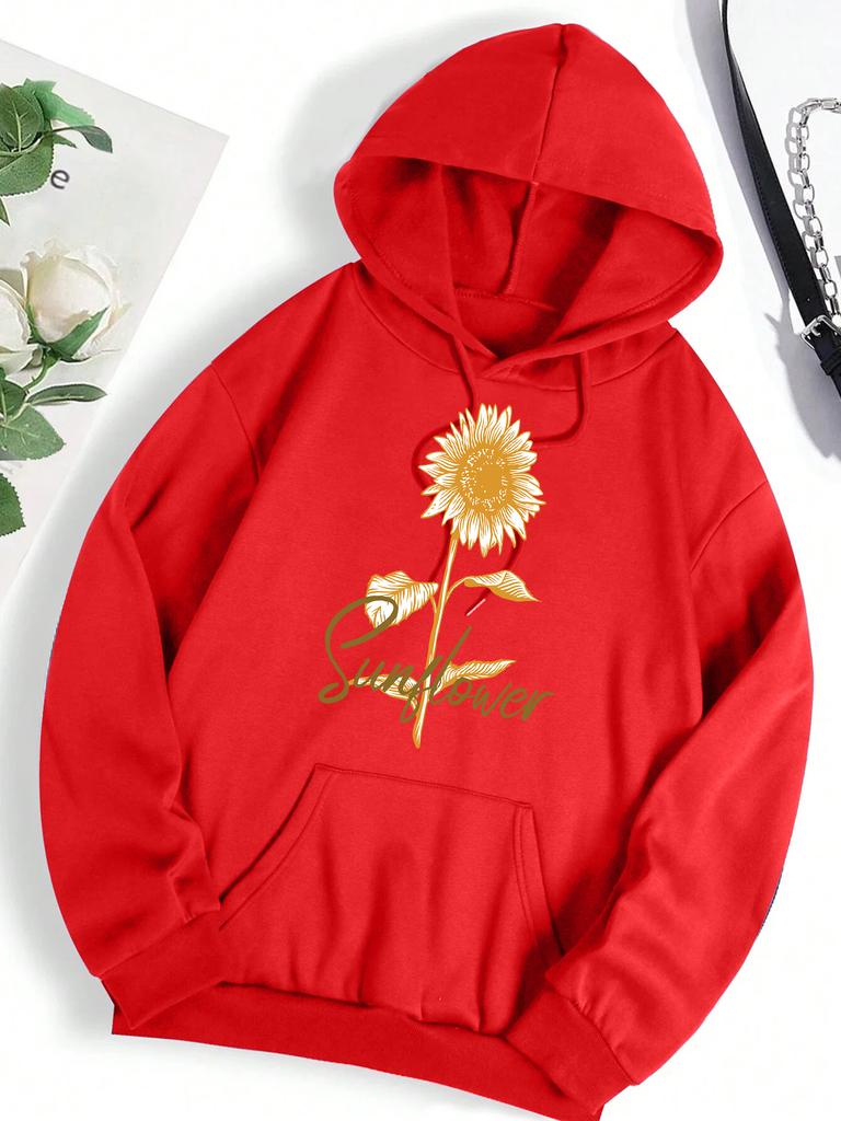 Blooming Beautiful Sunflowers Print Woman Hoody Solid Color Crewneck  Pullover Sport Trendy Women Clothing Breathable Loose Top