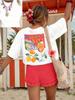 La Dolce Vita Estampa nas Costas Camiseta Feminina Casual Manga Curta Camiseta Gráfica Gola Redonda Camisas Vintage Femininas Roupas Femininas