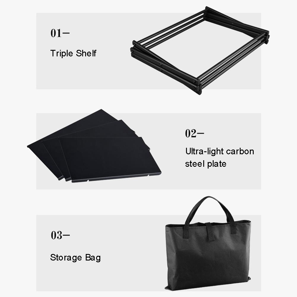 3 Tier Folding Storage Shelf Multi-Function Metal Storage Rack Heavy Duty Portable Camping Organizer for Outdoor Activities