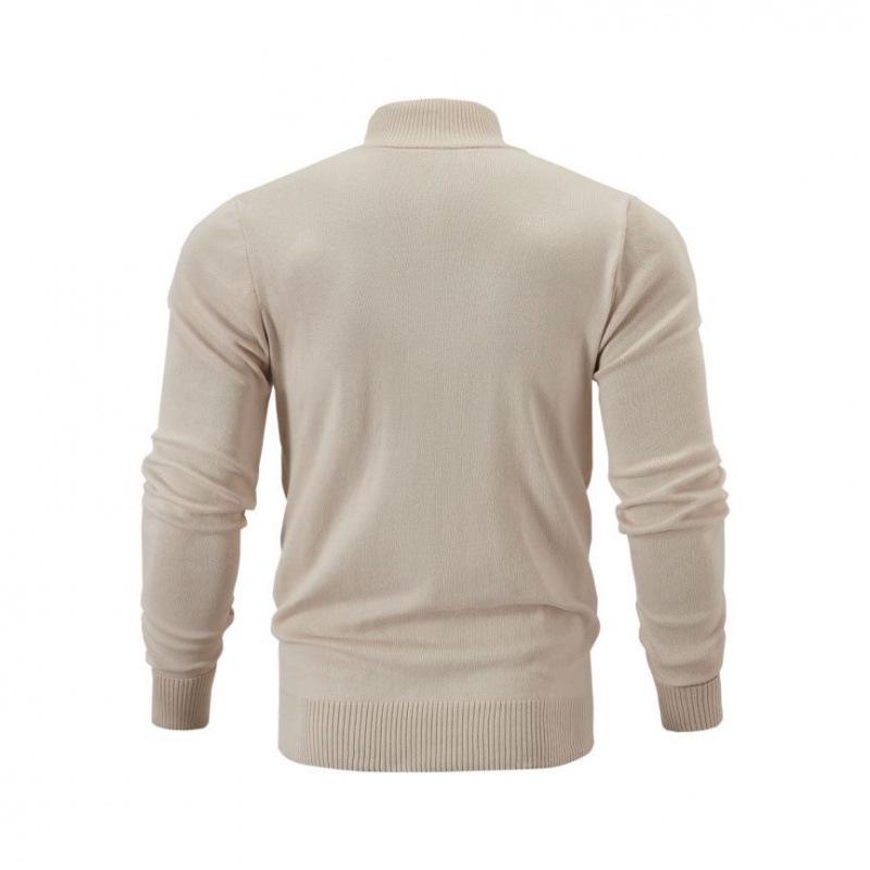 Men's Stand-up Collar Casual Sports Sweater – Solid Zipper Knitwear, Versatile Woolen Design