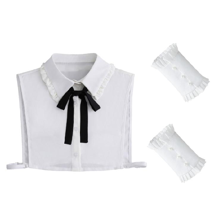 

Womens Ruffle Bowtie False Collar Half Shirt and Fake Wrist Cuffs Sleeves Set Decorative Detachable Layering Accessories 1 білий