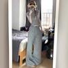 Gray Retro Sweatpants Women's Autumn High Waist Drape Straight Trousers Slim Loose Casual Wide-leg Sweatpants