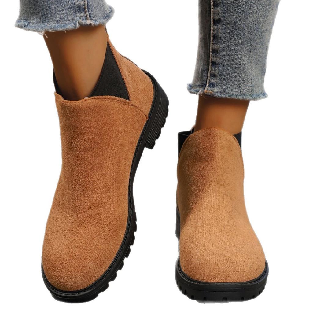 Außenhandel große Größe 2025 Herbst und Winter neu niedriger Schaft schlicht dicker Absatz runde Spitze europäischer und amerikanischer Stil Mode Damen Martin Stiefel