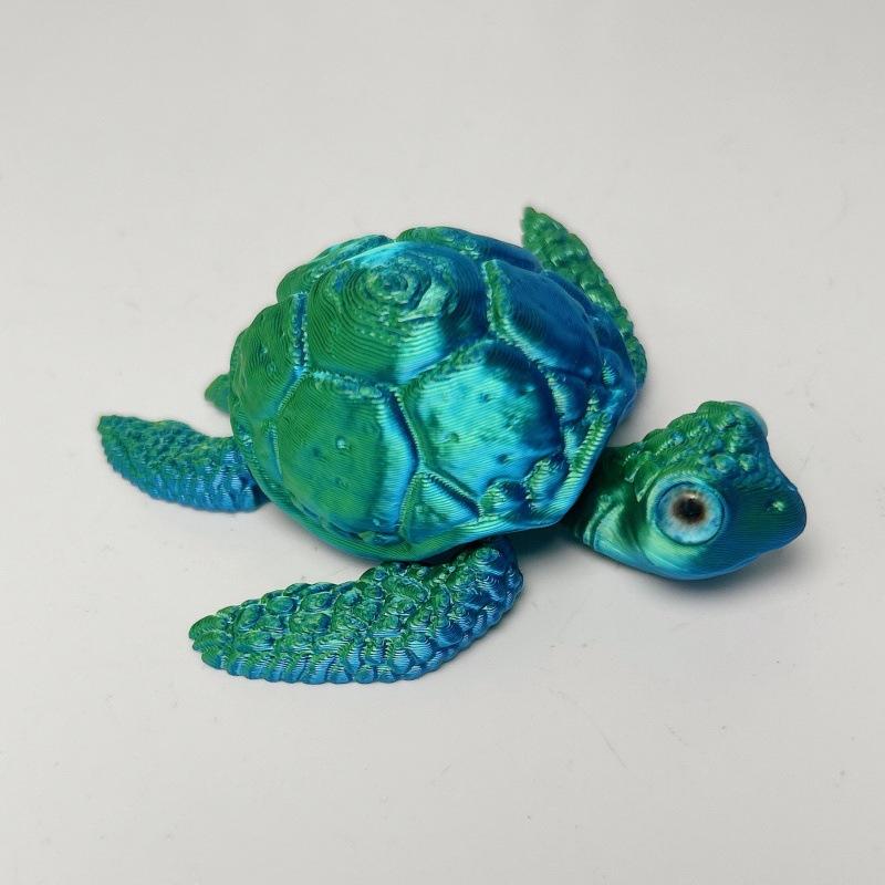 3D Printed Turtle Model Ornament Creative Collectible Movable Simulation Eyes Toy Holiday Gift Multi-Jointed Poseable Decoration