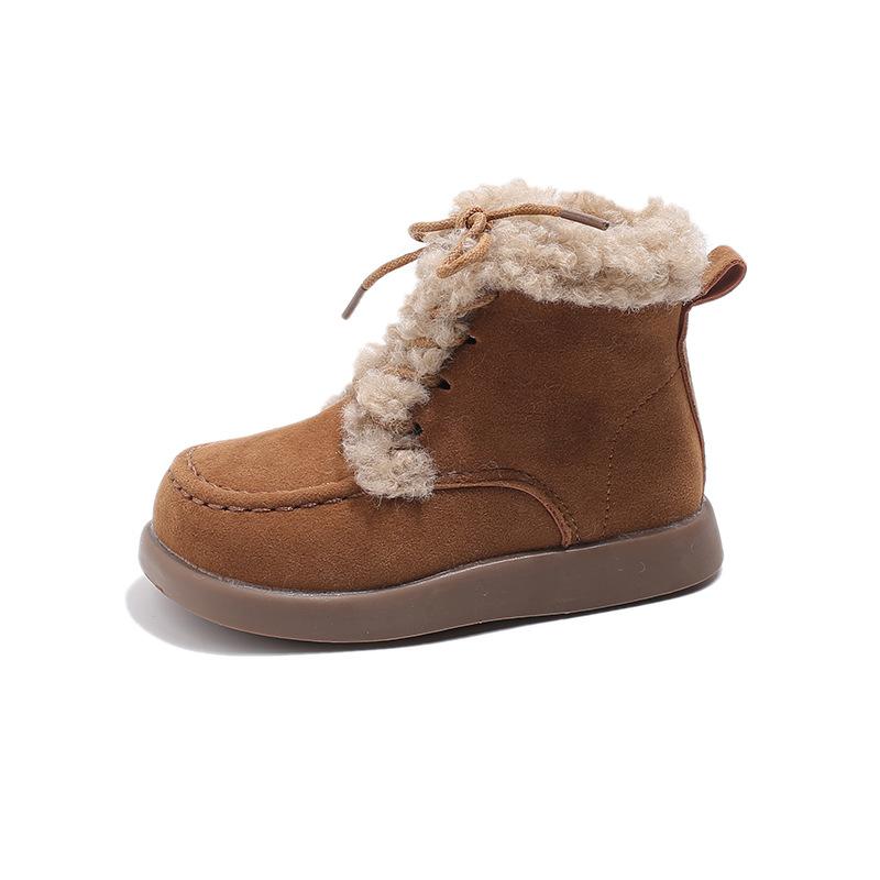 Winter Children Thick Sole Suede Snow Boots Girls Casual Warm Anti-slip Cotton Shoes Casual Outdoor Flat Footwear