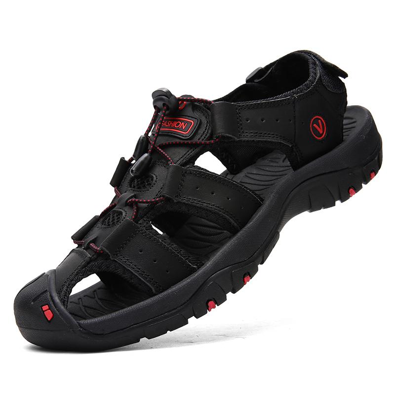 Men Sandals Summer Genuine Leather Mens Casual Shoes Outdoor Leather Sandals for Men Beach Shoes Roman Shoes Rubber Water Shoes