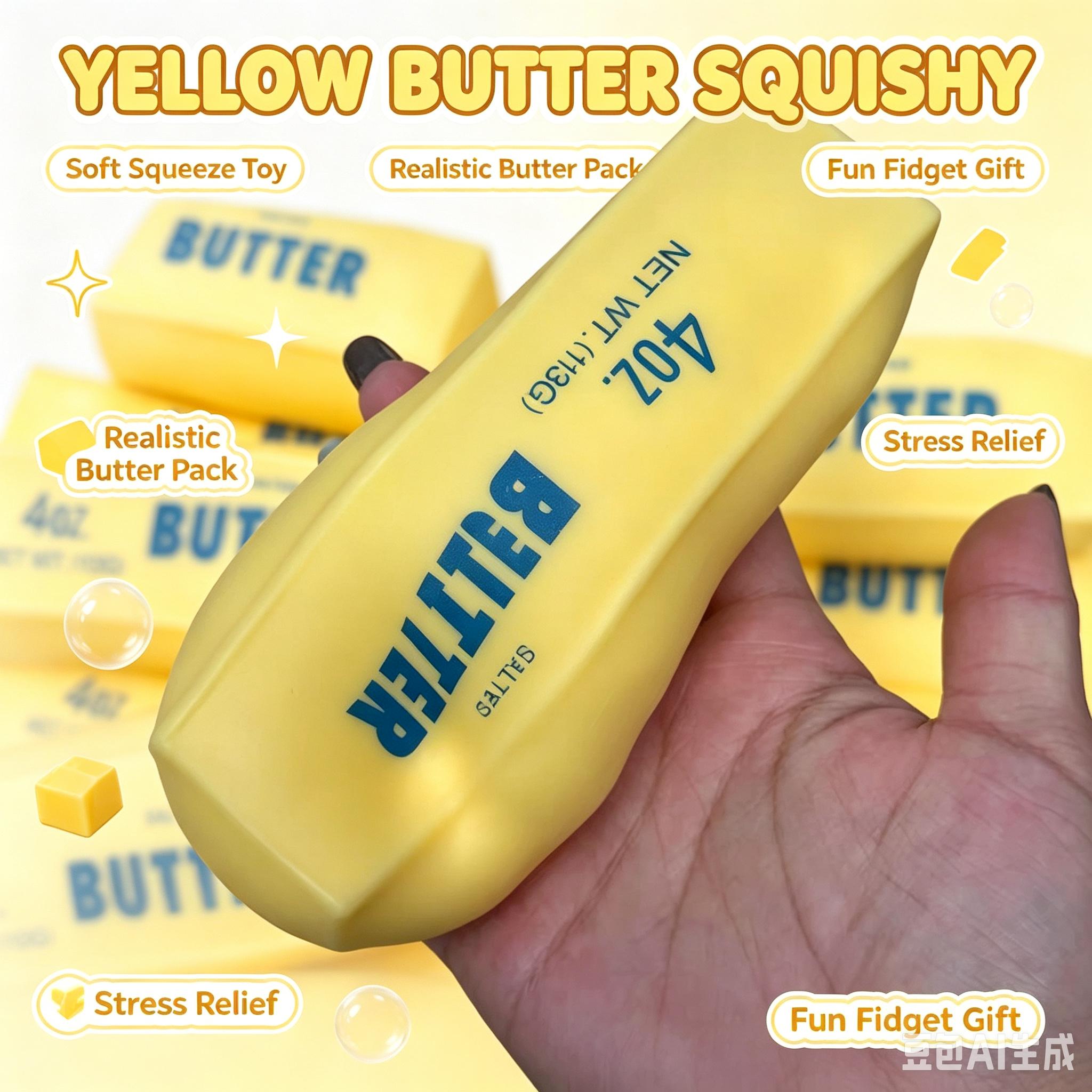 Boterstick Squishy Stressbal Fidget Speelgoed Knapperig Knijpspeelgoed Ronde Blokken Gevuld ASMR Anti Stress Ontlasting Hand Ontspanning Cadeau Speelgoed geel