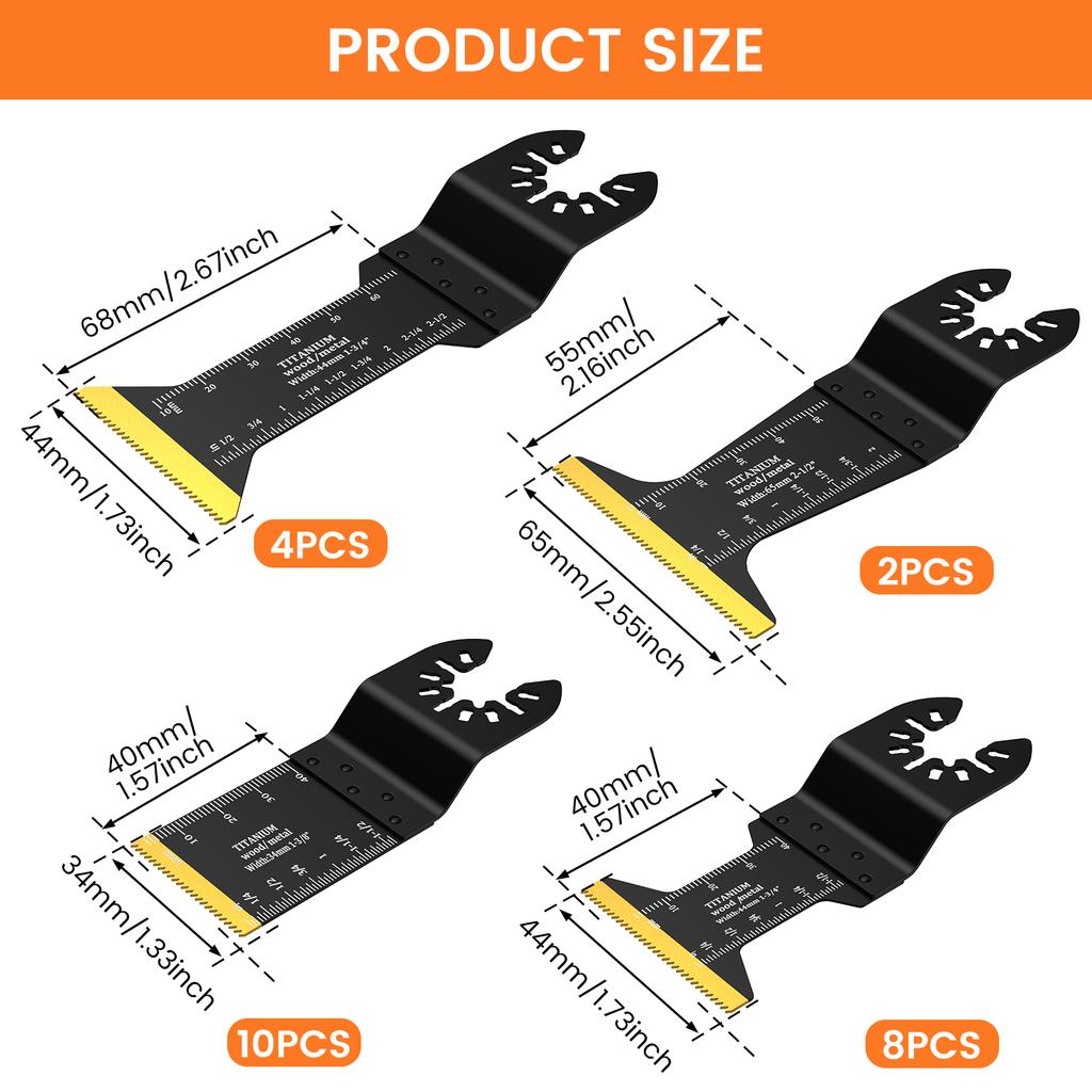 24Pcs Oscillating Saw Blade Ti-Bimetal Multi-tool Blade Cutter Tool Universal Oscillat Blade for Cutting Metal Plastic Copp Pipe