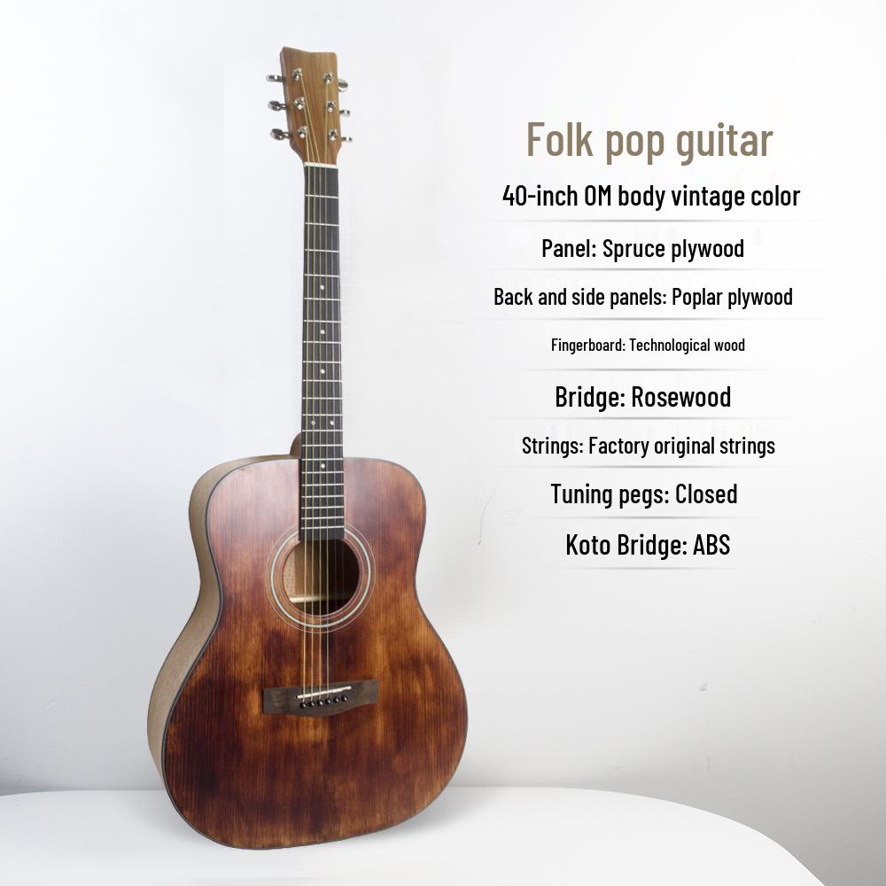 

40-дюймовая матовая акустическая гитара для начинающих - Конструкция из еловой и тополевой фанеры