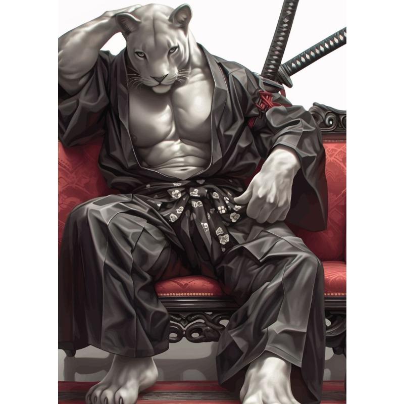 Interesting Animal Samurai White Cat Rhinoceros Tiger Wolf Abstract Poster Canvas Paintings Wall Art Pictures Home Decor