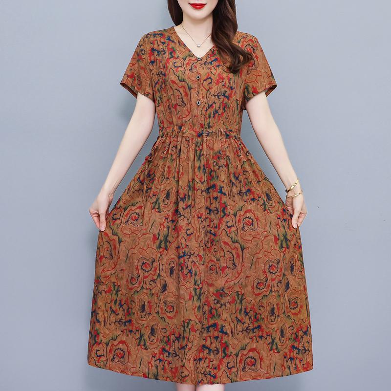 Elegant Women Dresses Summer Plus Size Vintage Clothes Short Sleeve Casual Long Dress
