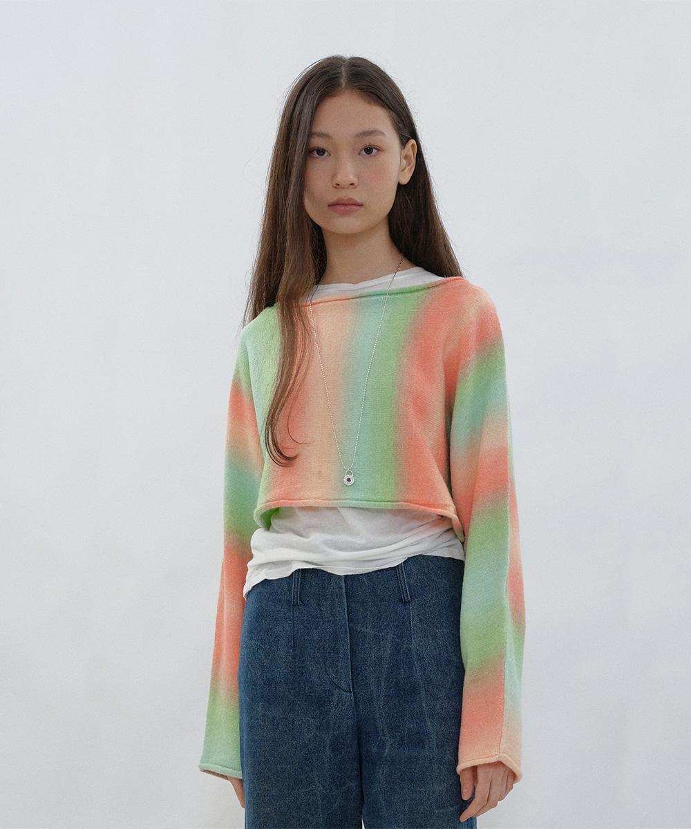 Pisis Gradient Crop Knit Bolero_Green Coral One Size