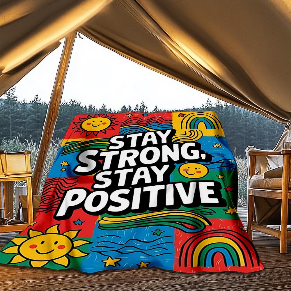 1pc Stay Strong Positive Poster Outdoor Flannel Blanket Soft All Season Polyester Throw , Perfect for Picnics & Travel , Picnic Accessory