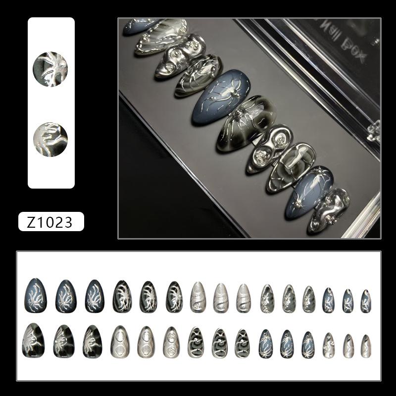 Dark metallic flashy sweet and cool 3D European and American style almond nails, detachable and wearable nails, 30 pieces
