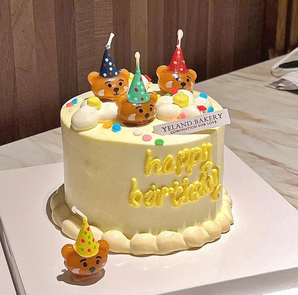 Cute Bear & Smiley Face Birthday Candle Inserts - Cartoon Cake Decorations for Kids