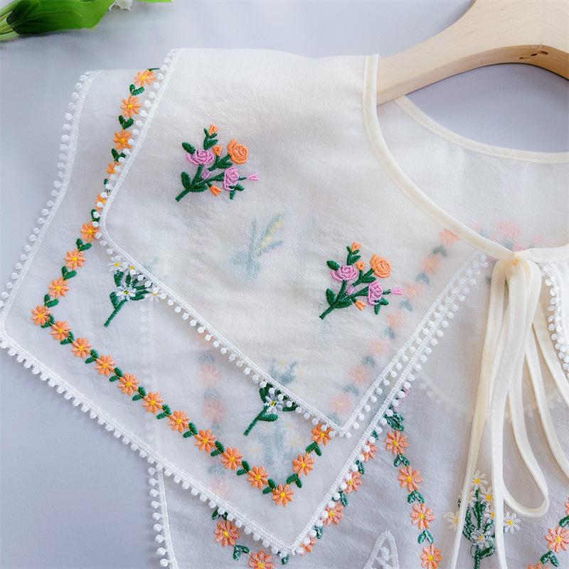 Cape Embroidered Floral Fake Collar Countryside Style Embroidery Lace Blouse False Collars Double-Layer