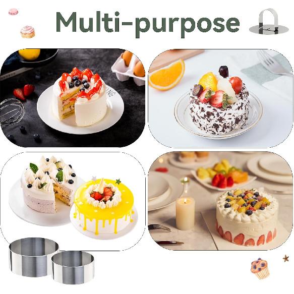 Uncle Jack 4 Pieces Round Cake Ring Molds, Stainless Steel Cake Ring Mold with Pusher, for Kitchen Tools, Baking Pastry, Mousse (Include 4 Rings and