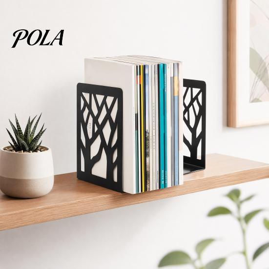 Smooth Edge Bookends 1 Pair Tree of Life Decorative for Shelves, Heavy Duty Bookshelf Metal Organizer, Hollow Book Holder Stoppers Desk, Office