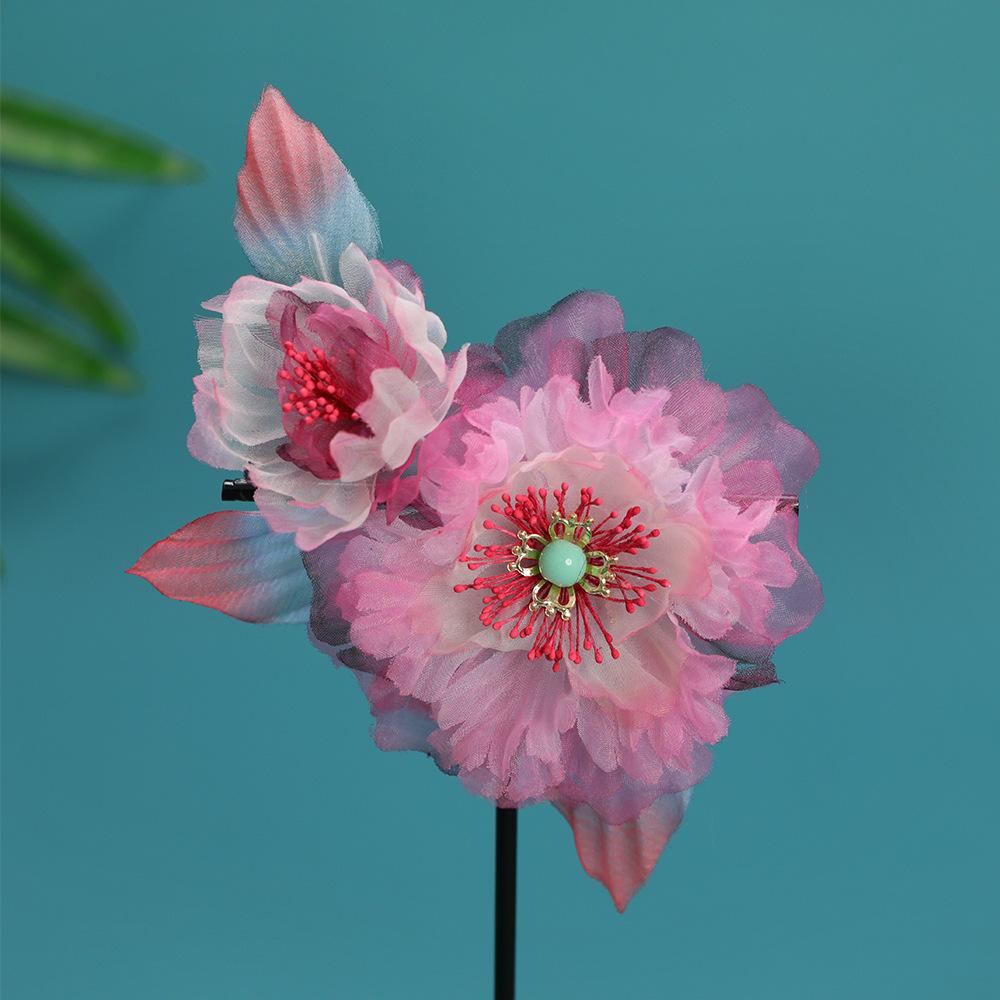 Handmade Juan Yarn Hot Flower Hairpin Peony Peony Hanbok Back Pressure Headdress Tang Style Flower Gradient Green Ancient Style Hanbok Headwear