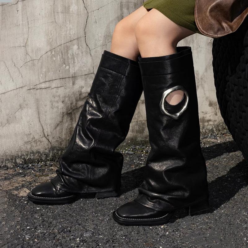 Sheepskin Version~ Meng Ziyi's Same Thick-heeled Retro High Boots for Women Are Versatile and Thin, But Knee Boots, Locomotive Boots