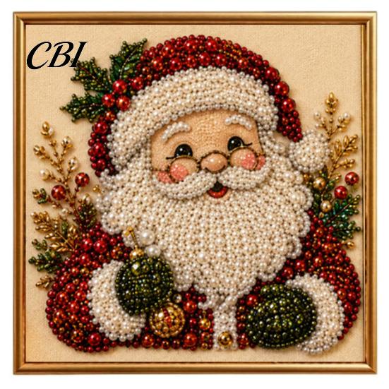Holiday DIY Projects for Family Christmas Faux Pearl Painting Art Kit with Frame, Santa Stress Relief Crafting Activities Beads Craft Adults Beginner,